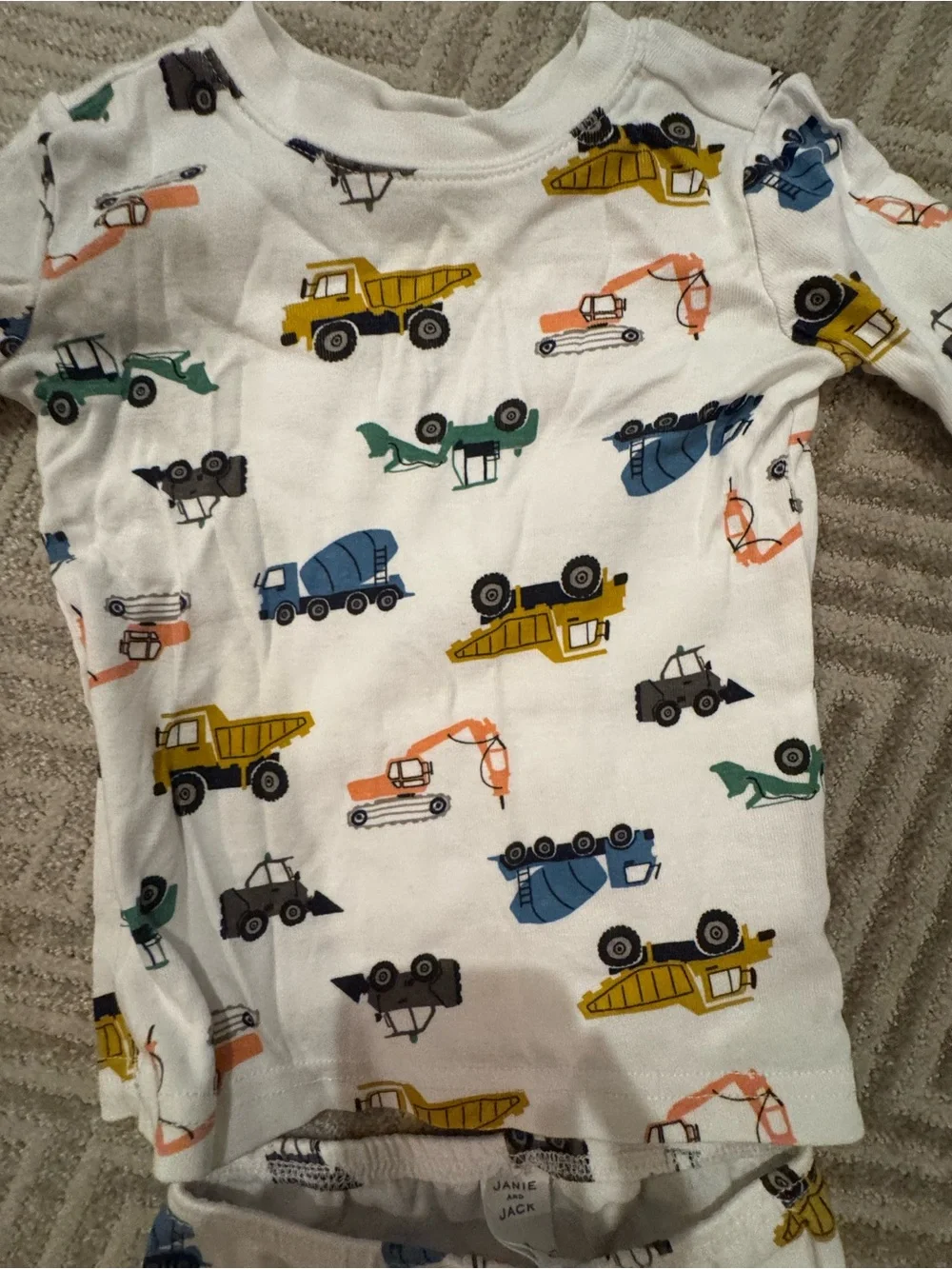 Janie and Jack White Pajama Set with Yellow, Blue, Green and Orange Trucks 3T